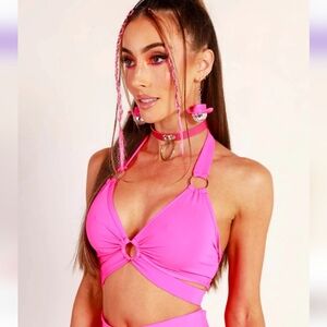 NWOT iHeartRaves Psychedelic Pink O-Ring crop top, festival, rave, size XS